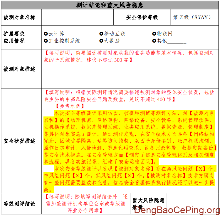 测评结论和重大风险隐患”（2025版）